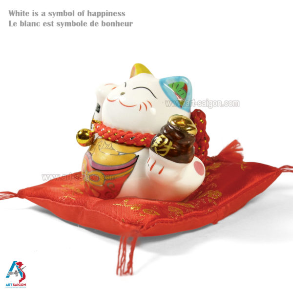 Maneki Neko, Chat Porte Bonheur Japonais, Statuette Tirelire en Porcelaine | Décoration et Artisanat Asiatique - Article vendu par la Boutique Art-Saigon.com