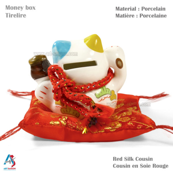 Maneki Neko, Chat Porte Bonheur Japonais, Statuette Tirelire en Porcelaine | Décoration et Artisanat Asiatique - Article vendu par la Boutique Art-Saigon.com