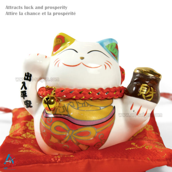 Maneki Neko, Chat Porte Bonheur Japonais, Statuette Tirelire en Porcelaine | Décoration et Artisanat Asiatique - Article vendu par la Boutique Art-Saigon.com