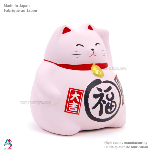 Maneki Neko, Fabriqué au Japon. Chat Porte Bonheur Japonais, Couleur Rose | Décoration et Artisanat Asiatique - Article vendu par la Boutique Art-Saigon.com
