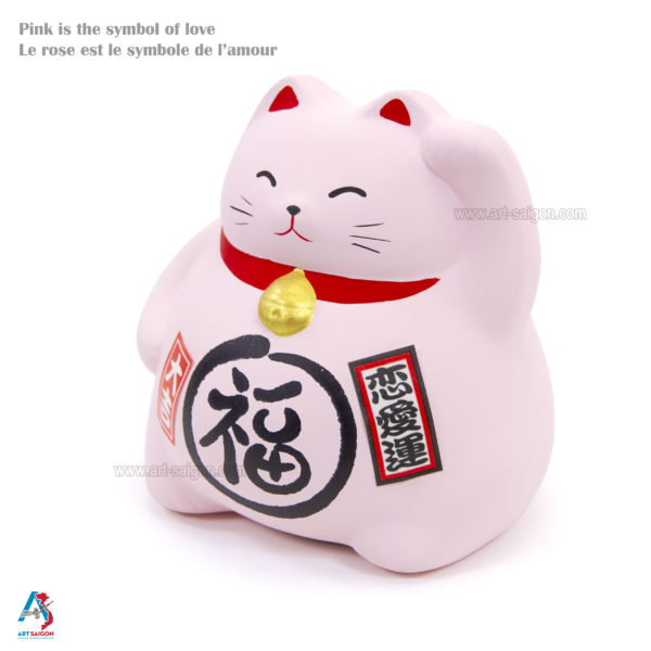 Maneki Neko, Fabriqué au Japon. Chat Porte Bonheur Japonais, Couleur Rose | Décoration et Artisanat Asiatique - Article vendu par la Boutique Art-Saigon.com