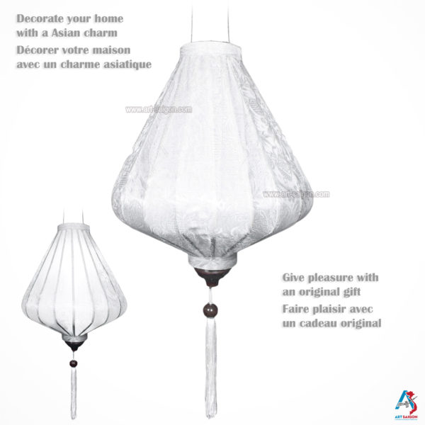 Lampion Asiatique en Soie Blanc de la ville de Hoi An au Vietnam, Lanterne Traditionnel en Tissu, Bambou et Bois |Décoration et Artisanat Asiatique - Article vendu par la Boutique Art-saigon.com
