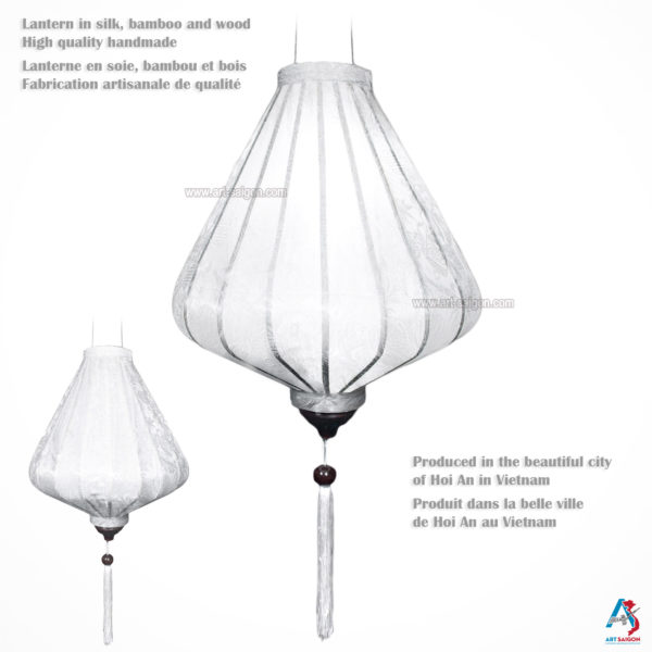 Lampion Asiatique en Soie Blanc de la ville de Hoi An au Vietnam, Lanterne Traditionnel en Tissu, Bambou et Bois |Décoration et Artisanat Asiatique - Article vendu par la Boutique Art-saigon.com