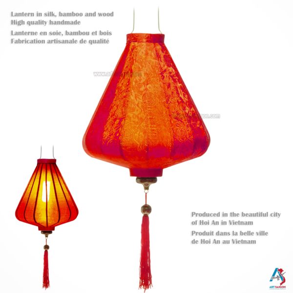Lampion Asiatique en Soie Rouge de la ville de Hoi An au Vietnam, Lanterne Traditionnel en Tissu, Bambou et Bois |Décoration et Artisanat Asiatique - Article vendu par la Boutique Art-saigon.com