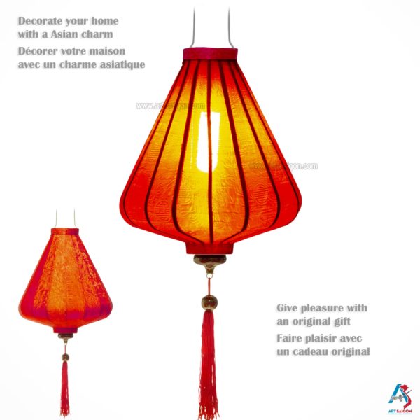 Lampion Asiatique en Soie Rouge de la ville de Hoi An au Vietnam, Lanterne Traditionnel en Tissu, Bambou et Bois |Décoration et Artisanat Asiatique - Article vendu par la Boutique Art-saigon.com