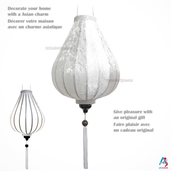 Lampion Asiatique en Soie Blanc de la ville de Hoi An au Vietnam, Lanterne Traditionnel en Tissu, Bambou et Bois |Décoration et Artisanat Asiatique - Article vendu par la Boutique Art-saigon.com
