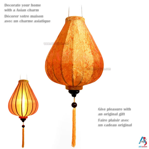 Lampion en Soie Orange G - Ø29cm - Lanterne Tissu de Hoi An (réf. G20-O) – Image 3