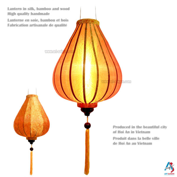 Lampion en Soie Orange G - Ø29cm - Lanterne Tissu de Hoi An (réf. G20-O) – Image 2