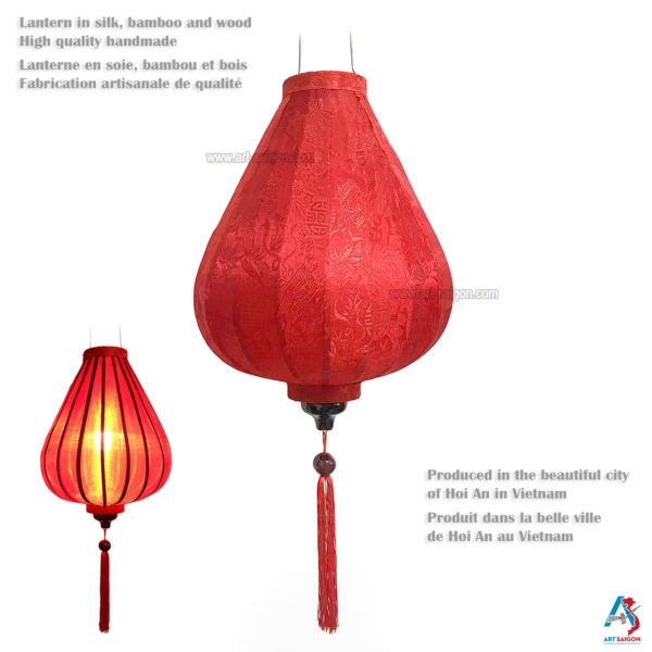 Lampion Asiatique en Soie Rouge de la ville de Hoi An au Vietnam, Lanterne Traditionnel en Tissu, Bambou et Bois |Décoration et Artisanat Asiatique - Article vendu par la Boutique Art-saigon.com