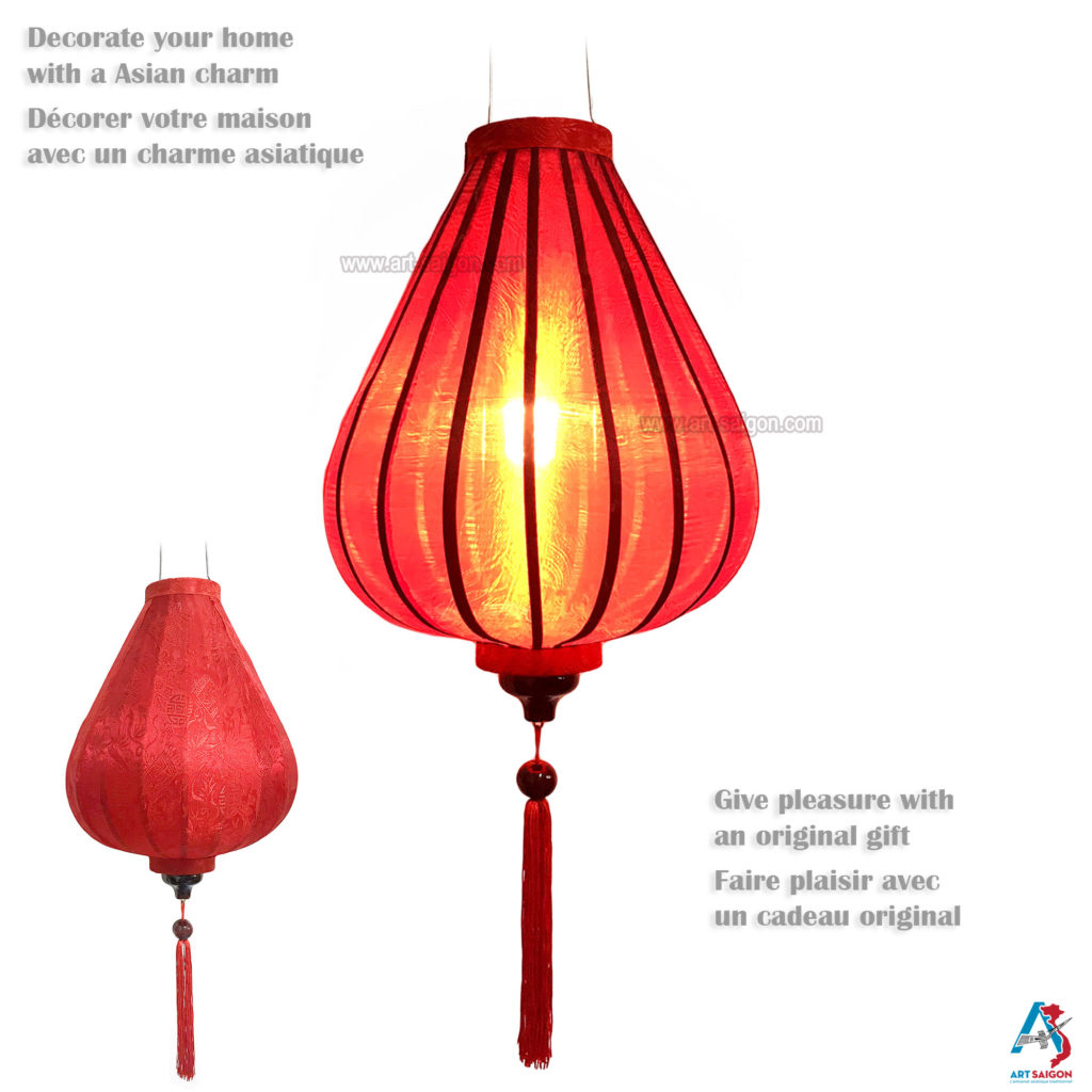 Lanterne Chinoise De Soie Lanterne Asiatique En Soie Rose T 35cm - Lampion Traditionnelle De Hoi An En Tissu, Bambou Et Bois, Fait Main - Artisanat Et Décoration Du Vietnam (T20-RO Lanterne