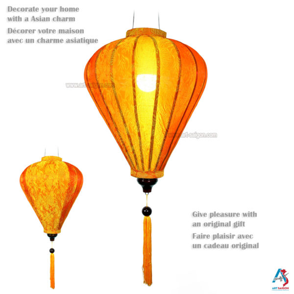 Lampion en Soie Orange M - Ø33cm - Lanterne Tissu Asiatique (réf. M25-O) – Image 3