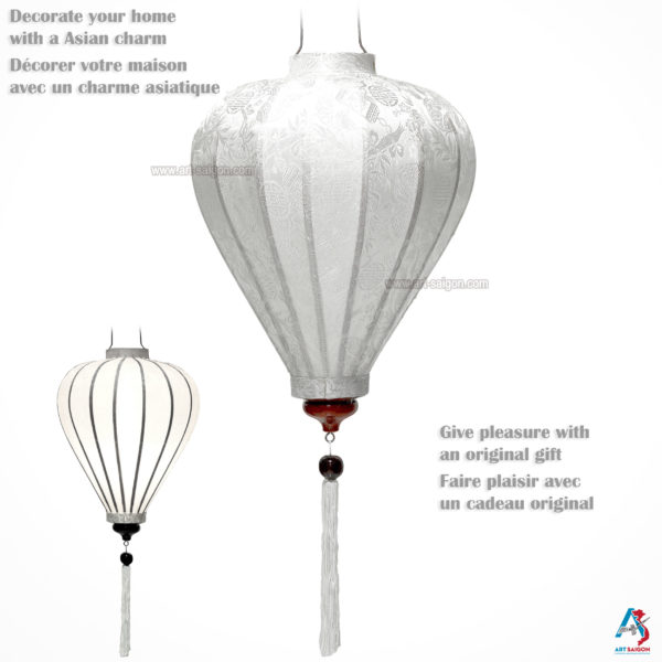 Lampion Asiatique en Soie Blanc de la ville de Hoi An au Vietnam, Lanterne Traditionnel en Tissu, Bambou et Bois |Décoration et Artisanat Asiatique - Article vendu par la Boutique Art-saigon.com