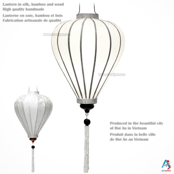 Lampion Asiatique en Soie Blanc de la ville de Hoi An au Vietnam, Lanterne Traditionnel en Tissu, Bambou et Bois |Décoration et Artisanat Asiatique - Article vendu par la Boutique Art-saigon.com