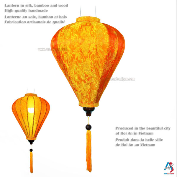 Lampion en Soie Orange M - Ø33cm - Lanterne Tissu Asiatique (réf. M25-O) – Image 2
