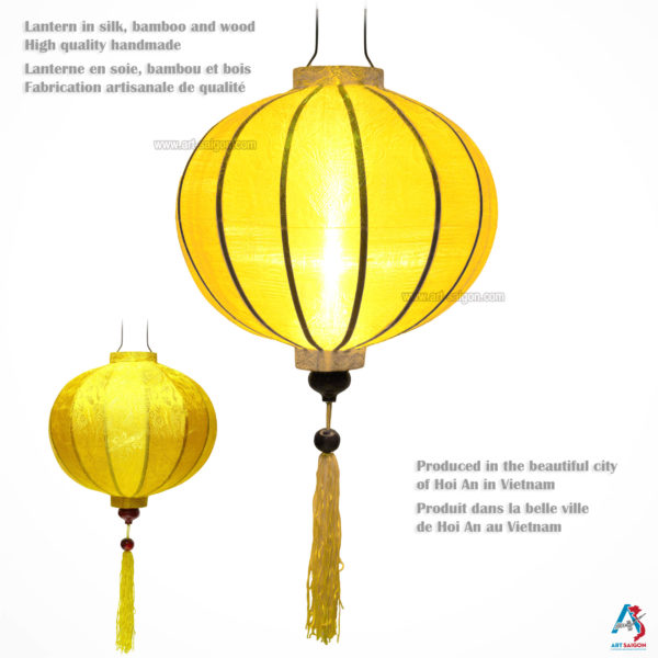 Lampion Asiatique en Soie Jaune de la ville de Hoi An au Vietnam, Lanterne Traditionnel en Tissu, Bambou et Bois |Décoration et Artisanat Asiatique - Article vendu par la Boutique Art-saigon.com