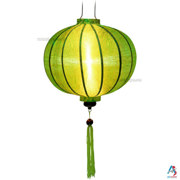 Lampion Asiatique en Soie Vert de la ville de Hoi An au Vietnam, Lanterne Traditionnel en Tissu, Bambou et Bois |Décoration et Artisanat Asiatique - Article vendu par la Boutique Art-saigon.com