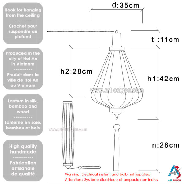 Lampion en Soie Vert A - Ø35cm - Lanterne Tissu Asiatique (réf. A25-V) – Image 6