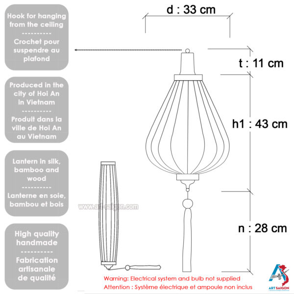 Lampion en Soie Bleu Clair, G Ø33cm - Lanterne Tissu Asiatique (réf. G25-BLC) – Image 7