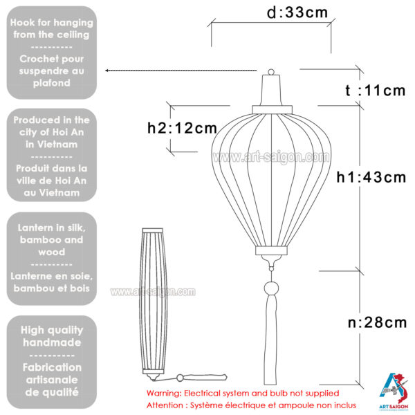 Lampion en Soie Blanc M - Ø33cm - Lanterne Tissu Asiatique (réf. M25-B) – Image 6