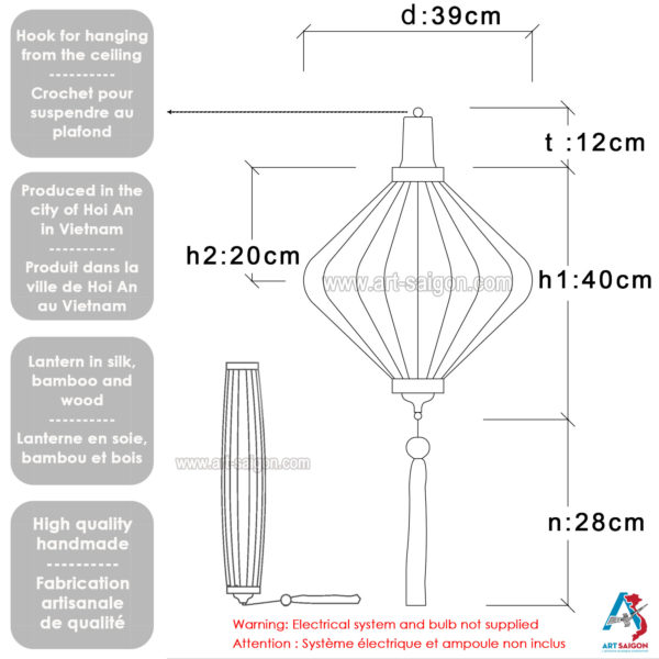 Lampion en Soie Mauve T - Ø39cm - Lanterne Tissu Asiatique (réf. T25-M) – Image 6