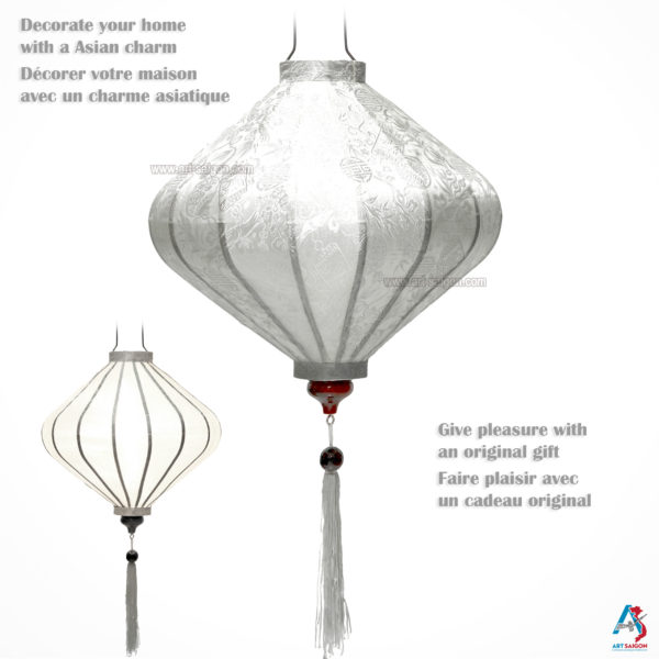 Lampion Asiatique en Soie Blanc de la ville de Hoi An au Vietnam, Lanterne Traditionnel en Tissu, Bambou et Bois |Décoration et Artisanat Asiatique - Article vendu par la Boutique Art-saigon.com