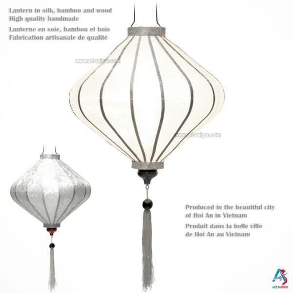 Lampion Asiatique en Soie Blanc de la ville de Hoi An au Vietnam, Lanterne Traditionnel en Tissu, Bambou et Bois |Décoration et Artisanat Asiatique - Article vendu par la Boutique Art-saigon.com
