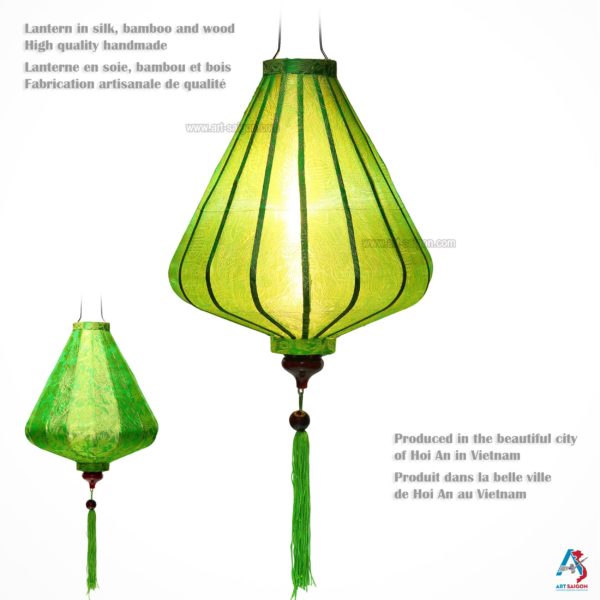 Lampion Asiatique en Soie Vert de la ville de Hoi An au Vietnam, Lanterne Traditionnel en Tissu, Bambou et Bois |Décoration et Artisanat Asiatique - Article vendu par la Boutique Art-saigon.com