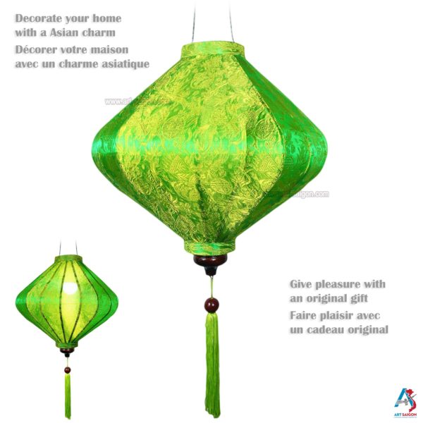 Lampion en Soie Vert T - Ø39cm - Lanterne Tissu Asiatique (réf. T25-V) – Image 3