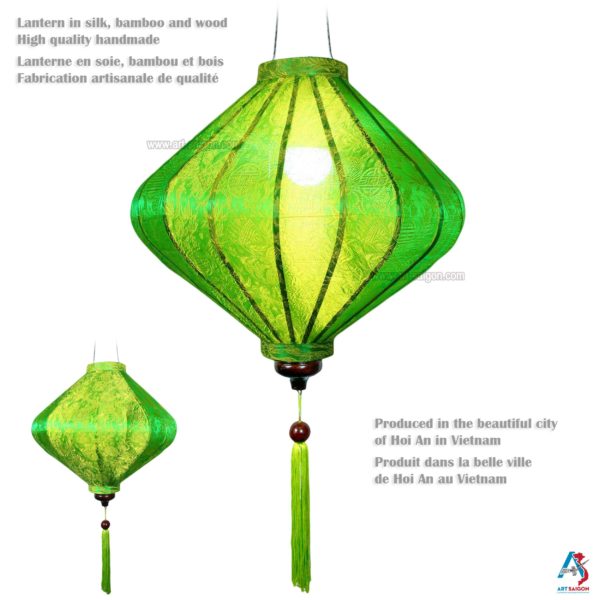Lampion en Soie Vert T - Ø39cm - Lanterne Tissu Asiatique (réf. T25-V) – Image 2
