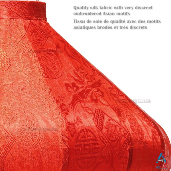 Lampion en Soie Rouge R - Ø33cm - Lanterne Tissu du Vietnam (réf. R20-R) – Image 4