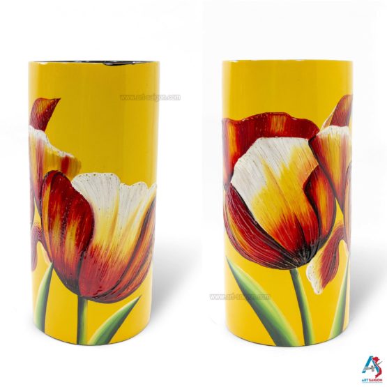 Vase en Bois Laqué Peint, Fabriqué à la main. Pot de Fleur Tulipe | Décoration et Artisanat Asiatique - Article vendu par la Boutique Art-Saigon.com
