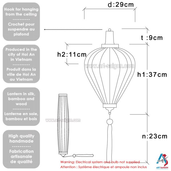 Lampion en Soie Vert M Ø29cm - Lanterne Tissu Asiatique (réf. M20-V) – Image 6