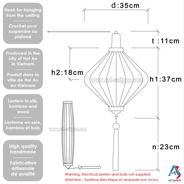 Lampion en Soie Mauve T - Ø35cm - Lanterne Tissu Asiatique (réf. T20-M) – Image 6