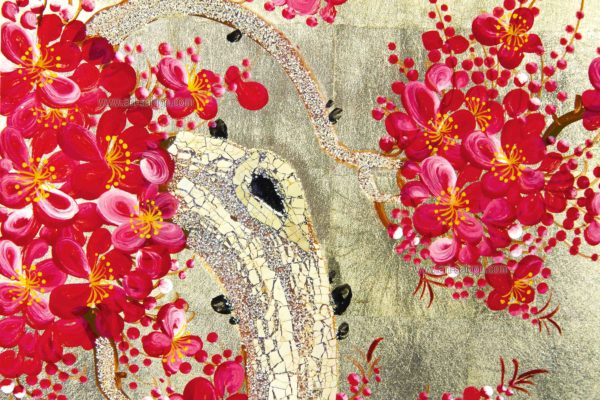 Tableau en Bois Laqué Doré, Fabriqué à la main, Motif Fleur de Cerisier. Peinture et Panneau Murale du Vietnam. Décoration et Artisanat Asiatique | Article vendu par la Boutique Art-Saigon.com