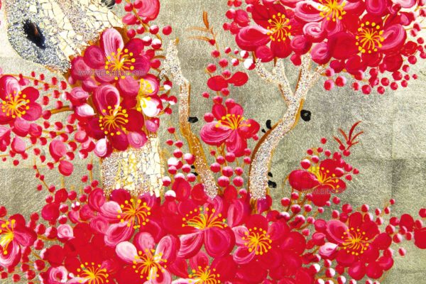 Tableau en Bois Laqué Doré, Fabriqué à la main, Motif Fleur de Cerisier. Peinture et Panneau Murale du Vietnam. Décoration et Artisanat Asiatique | Article vendu par la Boutique Art-Saigon.com
