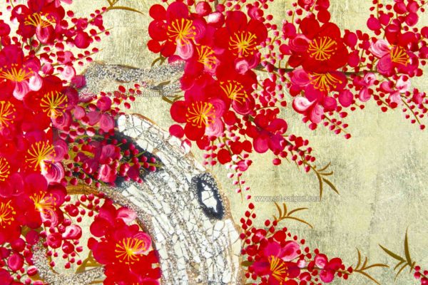 Tableau en Bois Laqué Doré, Fabriqué à la main, Motif Fleur de Cerisier. Peinture et Panneau Murale du Vietnam. Décoration et Artisanat Asiatique | Article vendu par la Boutique Art-Saigon.com