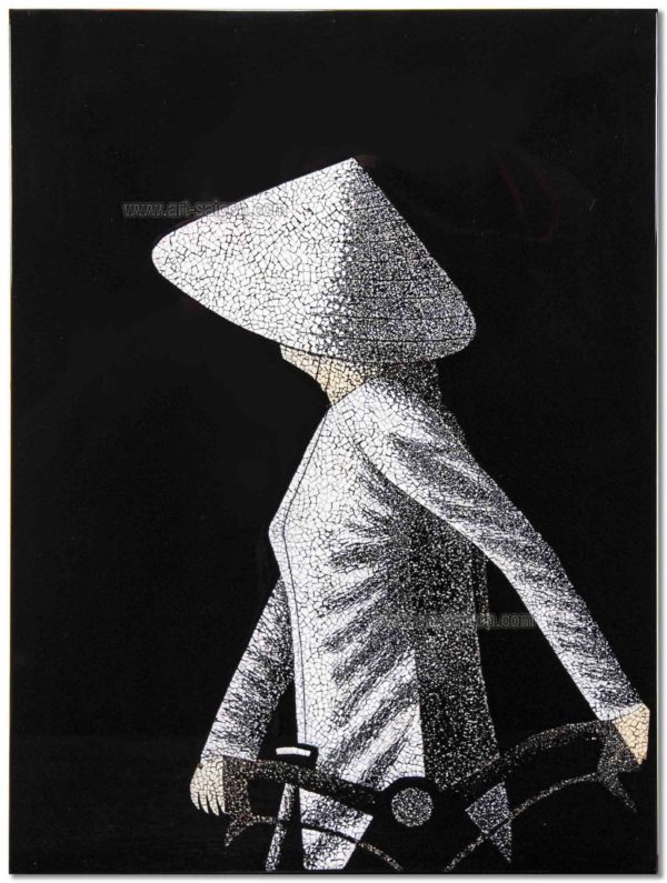 Tableau en Bois Laqué Noir et Coquille d’œuf, Fabriqué à la main, Motif Femme Vietnamienne. Peinture et Panneau Murale du Vietnam. Décoration et Artisanat Asiatique | Article vendu par la Boutique Art-Saigon.com