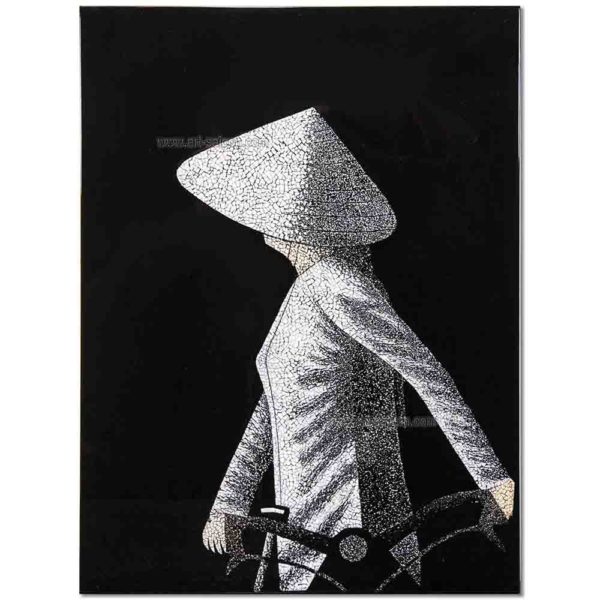 Tableau en Bois Laqué Noir et Coquille d’œuf, Fabriqué à la main, Motif Femme Vietnamienne. Peinture et Panneau Murale du Vietnam. Décoration et Artisanat Asiatique | Article vendu par la Boutique Art-Saigon.com