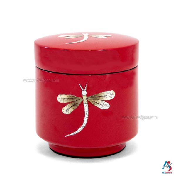 Boîte en Bois Laqué Rouge, Fabriqué à la main, Motif Libellule | Décoration et Artisanat Asiatique - Article vendu par la Boutique Art-Saigon.com