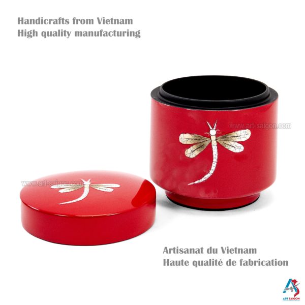 Boîte en Bois Laqué Rouge, Fabriqué à la main, Motif Libellule | Décoration et Artisanat Asiatique - Article vendu par la Boutique Art-Saigon.com