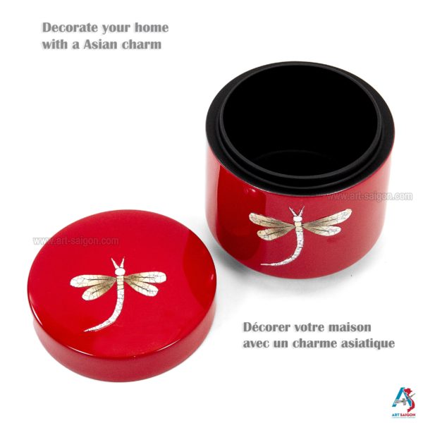 Boîte en Bois Laqué Rouge, Fabriqué à la main, Motif Libellule | Décoration et Artisanat Asiatique - Article vendu par la Boutique Art-Saigon.com