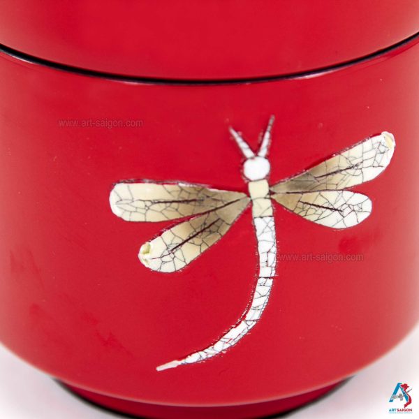 Boîte en Bois Laqué Rouge, Fabriqué à la main, Motif Libellule | Décoration et Artisanat Asiatique - Article vendu par la Boutique Art-Saigon.com