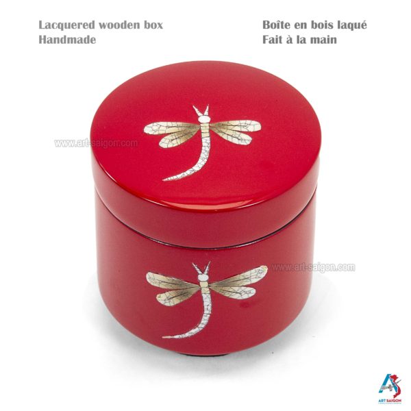 Boîte en Bois Laqué Rouge, Fabriqué à la main, Motif Libellule | Décoration et Artisanat Asiatique - Article vendu par la Boutique Art-Saigon.com