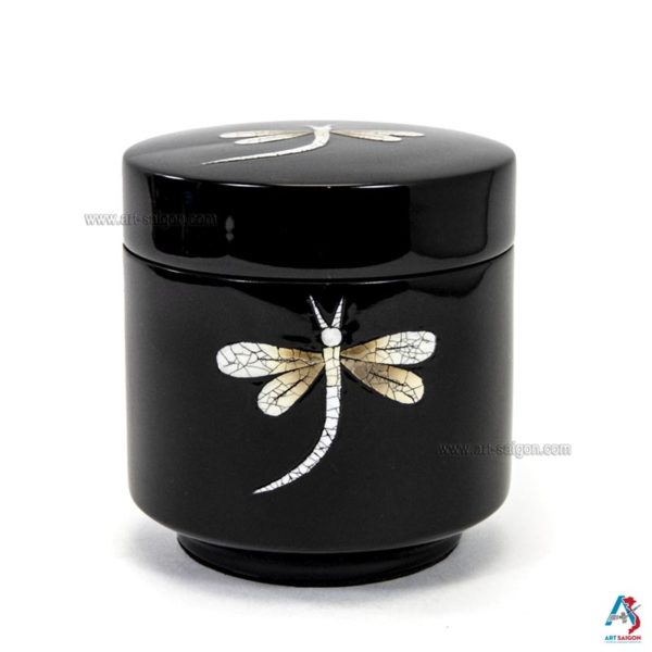 Boîte en Bois Laqué Noir, Fabriqué à la main, Motif Libellule | Décoration et Artisanat Asiatique - Article vendu par la Boutique Art-Saigon.com