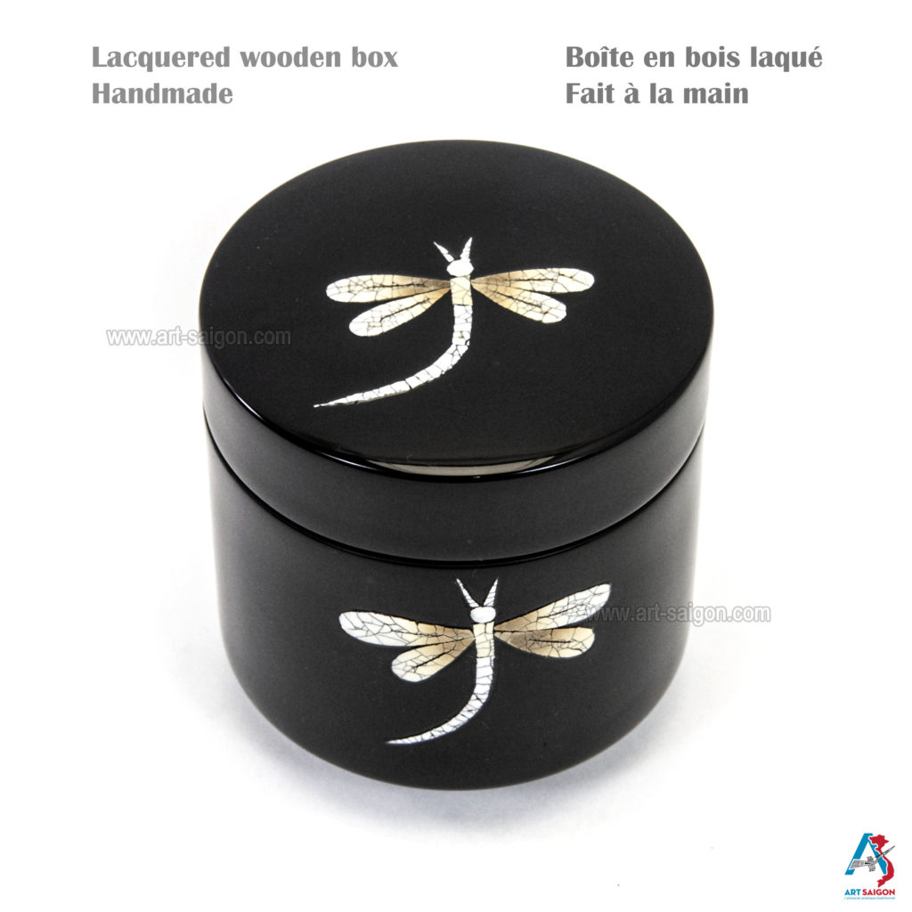 Boîte en Bois Laqué Noir, Fabriqué à la main, Motif Libellule | Décoration et Artisanat Asiatique - Article vendu par la Boutique Art-Saigon.com