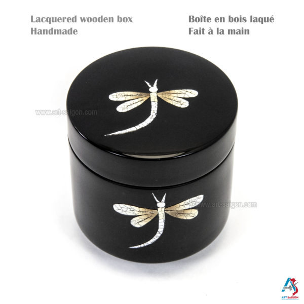 Boîte en Bois Laqué Noir, Fabriqué à la main, Motif Libellule | Décoration et Artisanat Asiatique - Article vendu par la Boutique Art-Saigon.com