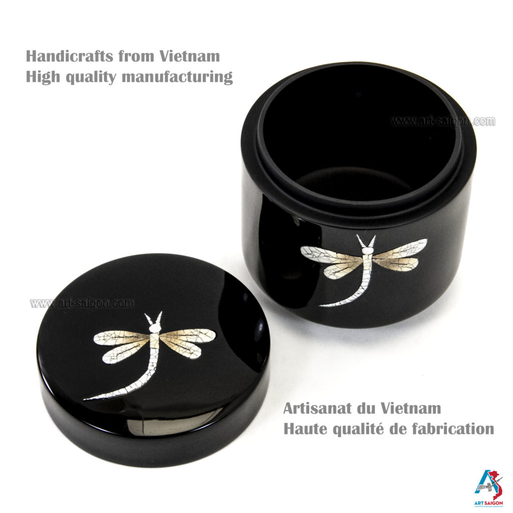 Boîte en Bois Laqué Noir, Fabriqué à la main, Motif Libellule | Décoration et Artisanat Asiatique - Article vendu par la Boutique Art-Saigon.com