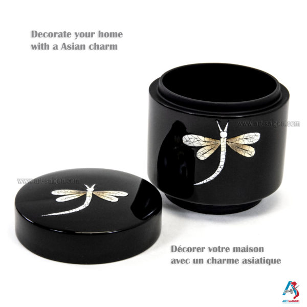 Boîte en Bois Laqué Noir, Fabriqué à la main, Motif Libellule | Décoration et Artisanat Asiatique - Article vendu par la Boutique Art-Saigon.com