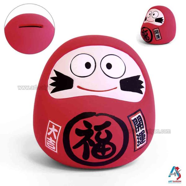 Daruma Rouge, Statuette Tirelire Porte Bonheur Japonais, Fabriqué au Japon | Décoration et Artisanat Asiatique - Article vendu par la Boutique Art-Saigon.com