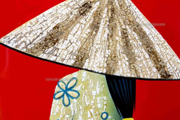Tableau en Bois Laqué Rouge, Fabriqué à la main, Femme Vietnamienne. Peinture et Panneau Murale du Vietnam. Décoration et Artisanat Asiatique | Article vendu par la Boutique Art-Saigon.com